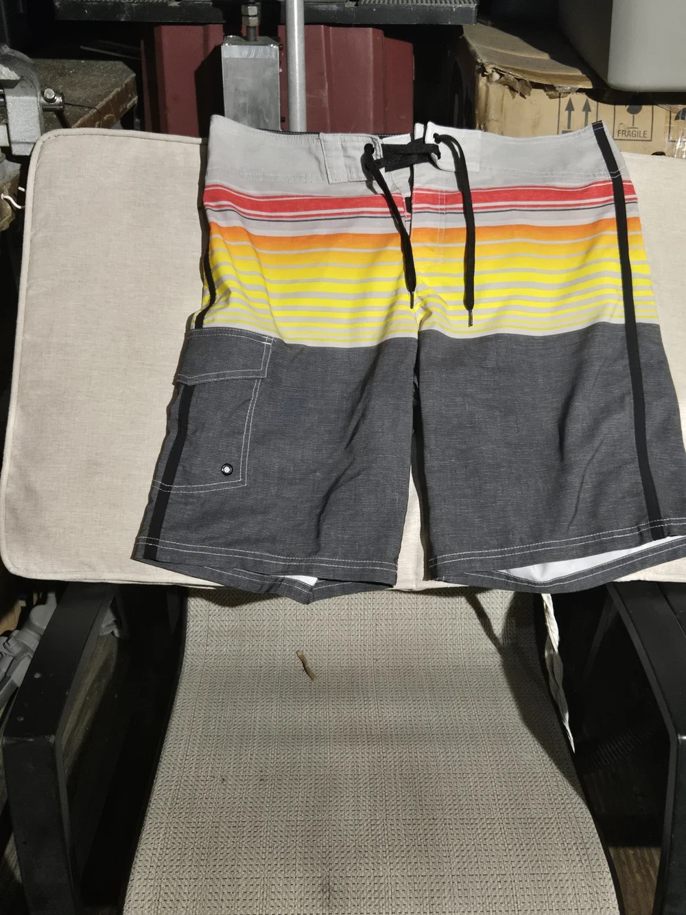 Mossimo Supply Co. Men's Gray Board Shorts with Yellow & Orange Stripe Waist